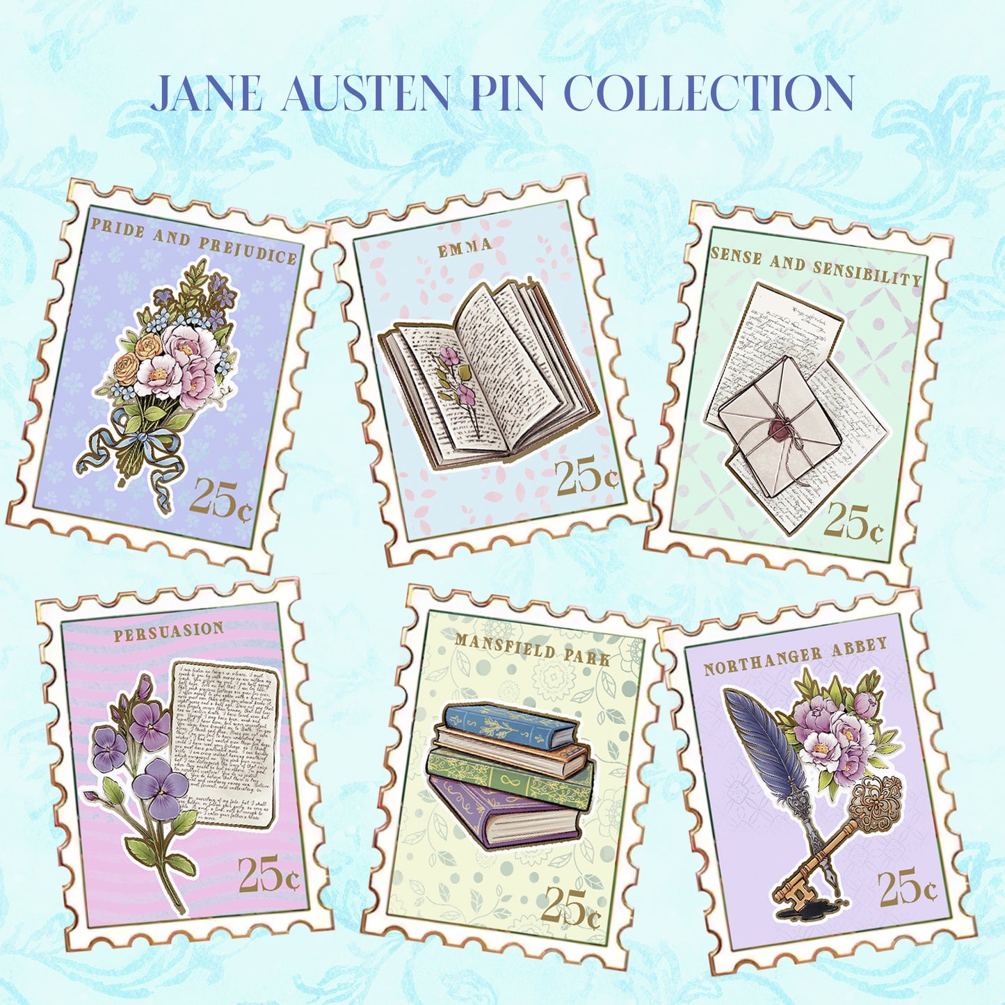 Jane Austen Stamp Pin Collection